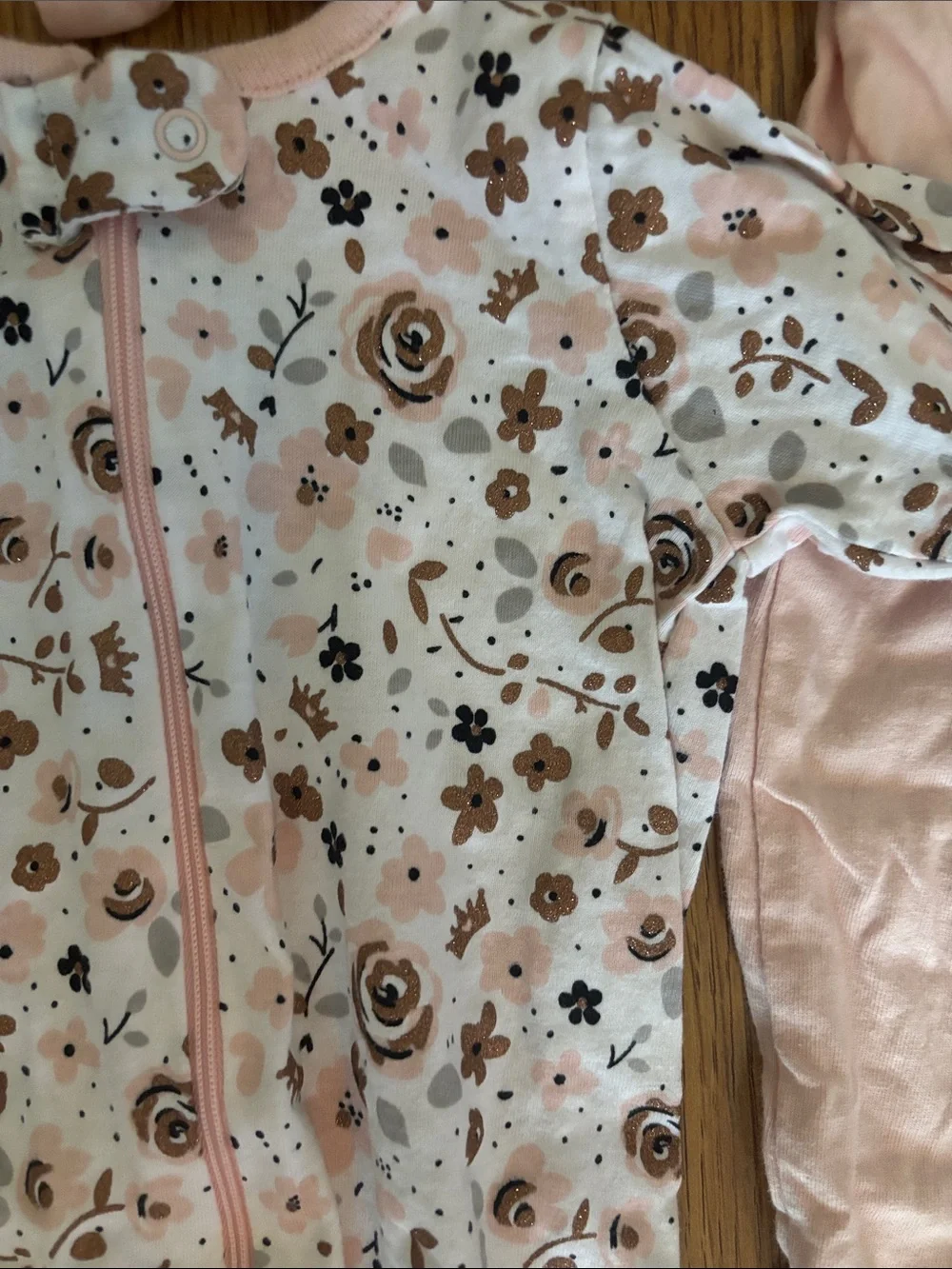 Gerber Pink Floral and Solid Pink Footed Baby One-Piece Sleepers - 2 Pack